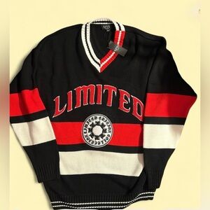 Boohoo MAN Limited Varsity V-Neck Knit Sweater NWT – Men’s XS Black Red White